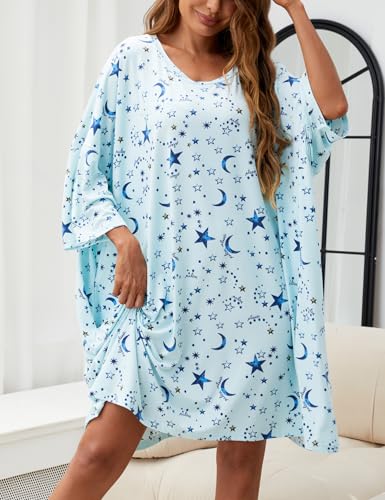 Image of Chunoy Women Oversized Nightgown Short Sleeve Sleepwear Dress with Pockets