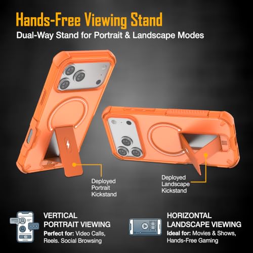 Image of ZAP CASE Matte Kickstand Case for iPhone 17 Pro Max | Magsafe Compatible | Premium Polycarbonate Back + Flexible TPU Bumper | Foldable Stand | Military-Grade Drop Protection | Anti-Fingerprint |Orange