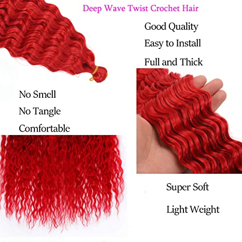 Hensleely 18 Inch Ocean Wave Crochet Hair Deep Wave Twist Crochet Hair Extensions Curly Braiding Hair 3 Packs Long Wavy Water Wave Braids For Women Synthetic Crochet Braid Hair (18 Inch, Burgundy) #TOP2