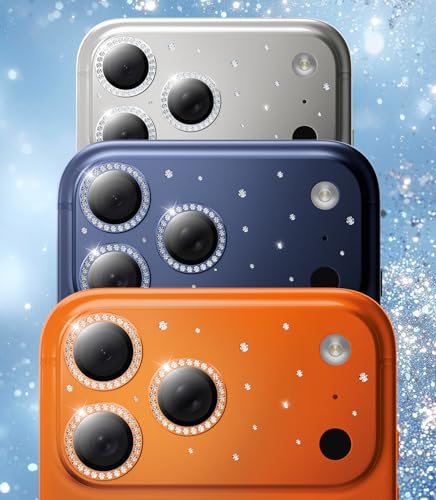 Image of HelloDeere for iPhone 17 Pro Camera Lens Protector [Not Easy to Break] [Ultra Bright] Round Gold Diamond Bling Tempered Glass Metal Frame Camera Cover for iPhone 17 Pro Lens Case Friendly (Orange,1 Pack)