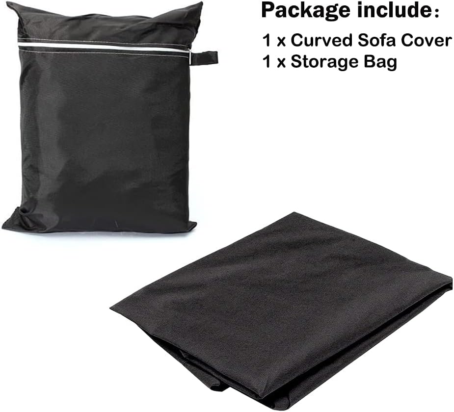 Patio Furniture Cover Heavy Duty Waterproof Curved Sofa Cover Dustproof Section Couch Sofa Cover Outdoor Indoor Furniture Half-Moon Sofa Set Protector with Adjustable Drawstring (Black)