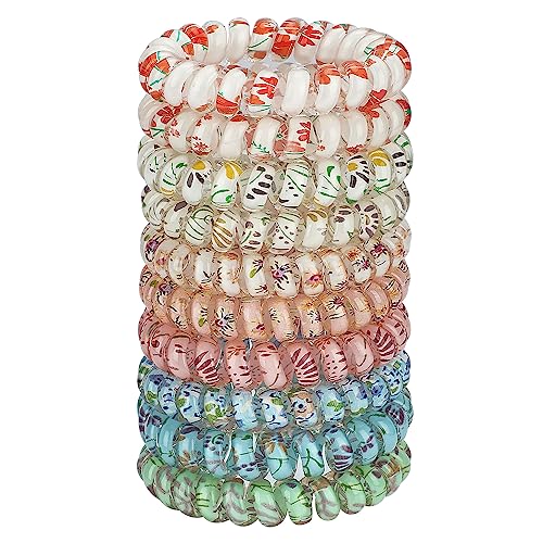 JessLab Spiral Hair Ties No Damage, 10 Pack Coil for Girls, Assorted Colors