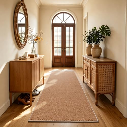 Image of FVVRAX Machine Washable Runner Rug Brown, 60x180cm Soft Long Hallway Carpet with TPR Anti-Slip Backing, Stain Resistant Rugs for Entryway Kitchen Bedroom Living Room, Modern Floor Mat for Home Decor