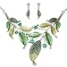 Seven And Eight S&E Women's Exaggerative Vintage Leafs Shape Crystal Joint Chain Collar Pendant Necklace Sets (Green)