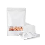 FireKylin 100 Pcs White Paper Bags with Window, 6.3/inch x 8.6/inch Stand Up Pouches Bag, Zipper Food Storage Bags for Packaging Products, Reusable, Sealable