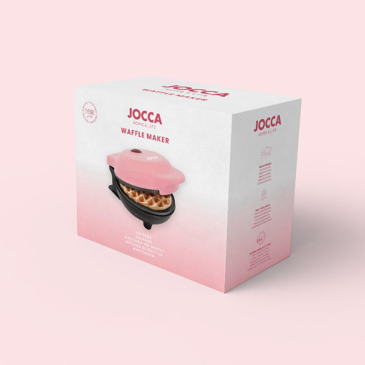 Jocca - Gofrera Redonda - Placas Antiadherentes - 500 W - Diámetro 12 cm - Rosa