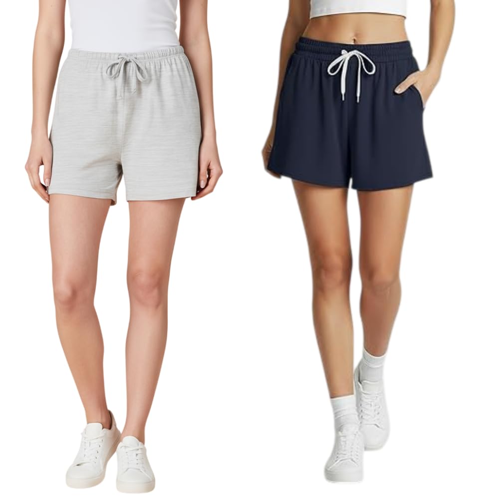 Anouk Plus Size Boxer Shorts Women's Summer Shorts, Casual Cotton Athletic Gym Jogger Shorts with Pockets, Relaxed Fit, S to 6XL in neutral