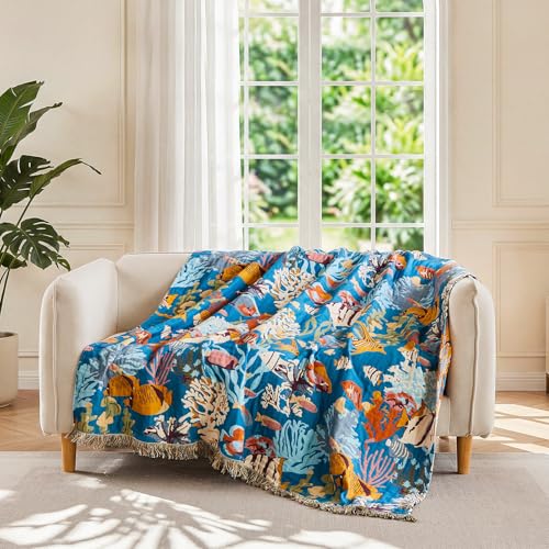 Image of LUTBM Boho Throw Blanket for Bed 60 inchx80 inch, All Season Cotton Couch Blankets