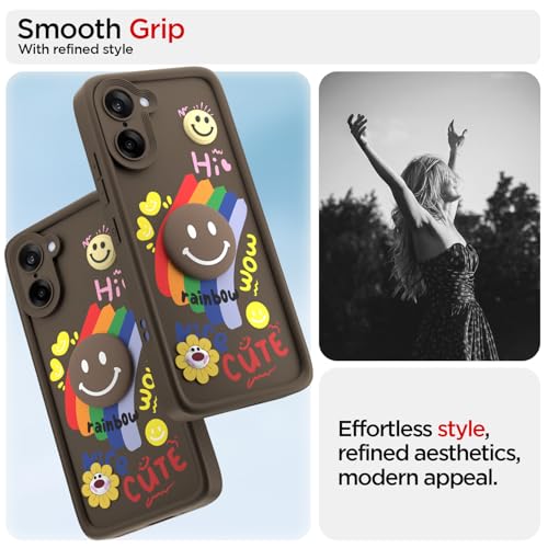Image of Pikkme Back Cover for Oneplus Nord CE 5 5G | Soft Silicone| Cute Rainbow Smile & 3D Cartoon Flower Design | Shockproof Raised Camera Protection Bumper Case (Brown)