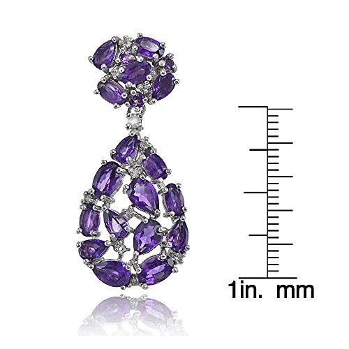 Sterling Silver African Amethyst and White Topaz Cluster Tonal Teardrop Dangle Earrings4