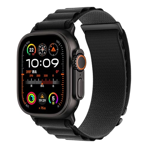 Alpine Nylon Sport Bands Compatible with Apple Watch Ultra Band 49mm 46mm 45mm 44mm 42mm Men Women Stretch Loop Strap with D-Hook for iWatch Series 10 Ultra SE 9 8 7 6 5 4 3 2 1 (B-Black 49mm/46mm/45mm/44mm/42mm(Series 3))