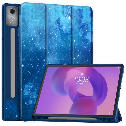 EasyAcc Hülle für Lenovo Idea Tab Pro 12.7 Zoll 2025 mit Stifthalter TB-373FU TB-375FC Ultra Dünn mit Standfunktion Slim PU Leder Schutzhülle (Blaues Sternenmuster)