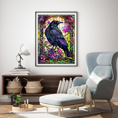 QQCYLYY Diamond Art Kits for Adults Beginners, DIY Diamond Art 5D Full Drill Diamond Dots Diamond Painting with Complete Tools, Perfect Art Crafts for Home Wall Decor Gift - 12x16in (Crow) by QQCYLYY - Image 3