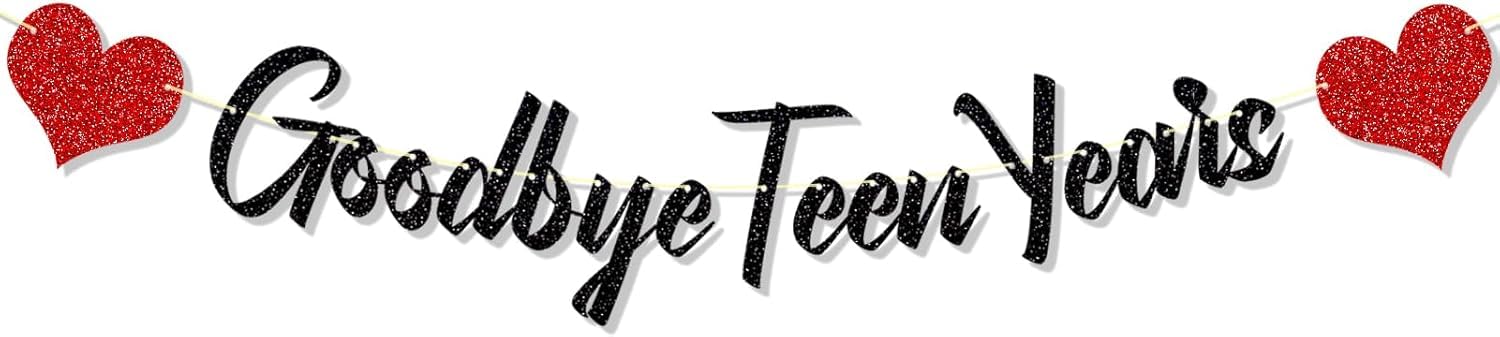 Goodbye Teen Years Banner Glitter 20th Birthday Decorations, Black 20 & Fabulous Happy 20th Birthday Party Supplies for Men Women (style-2)