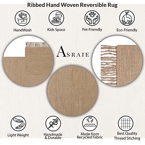 Asraie Eco Friendly Hand Woven & Reversible Cotton Ribbed Rag Rug 100% Recycled Cotton Area Rug For Living Room Kitchen Entryway 2X3' (Brown) #TOP4