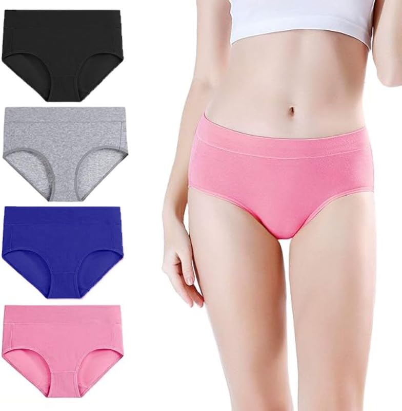 Image of DIVING DEEP Women's Cotton Underwear, Mid Waist Full Coverage Underpants, Post Partum Briefs Panties for Women Multipack-4