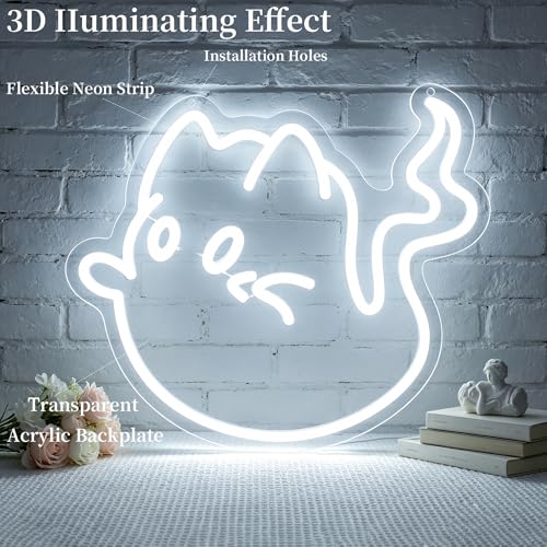 Image of Cat Ghost Neon Sign Led Neon Lights Neon Signs for Wall Decor Light Up Sign for Birthday Party Club Gift