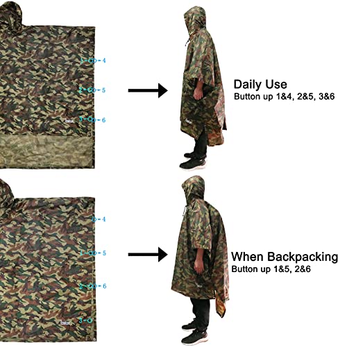 Azeekoom Regenjacke Regenponcho, Regenmantel Wasserdicht Unisex Camping Zelt Campingdecke 3 in 1 Multifunktionaler Regencape für Picknick im Freien Trekking Camping Angeln Jagd Ausflug