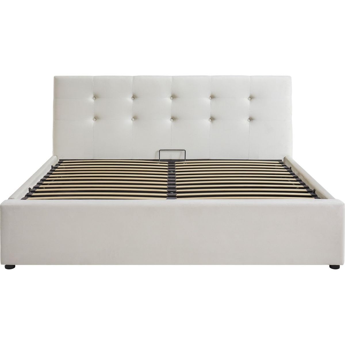 HOMIFAB Ensemble Lit Coffre Adulte 140x190cm avec tête de lit en Velours Beige - Tina + Matelas mémoire de Forme - Memo HR