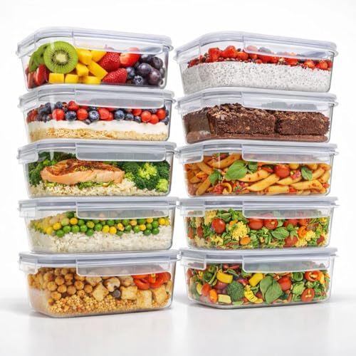 Kit 10 Potes Herméticos Yab 370ml Vidro Borossilicato com Tampa Trava Segurança BPA Free Resistente a Choques Térmicos Pode Ir ao Forno Micro-ondas Freezer Lava-louças (10, 370, Millilitros)