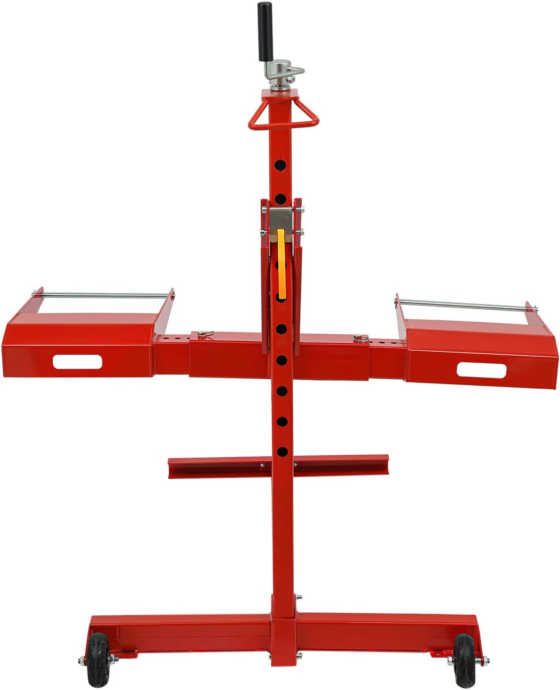 Lawn Mower Lift Jack,750 Lbs Capacity Foldable Telescopic Maintenance Jack with Handle,0-9.84'' Wheel Span Adjustable Ride on Lawn Tractor Lifter Repair Bracket for Lawn Mowers,Garden Tractors,Red