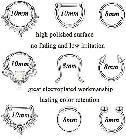 ADRAMATA 18 Pcs Stainless Steel Septum Hoop Nose Rings Cartilage Rings Clicker CZ Body Piercing Jewelry