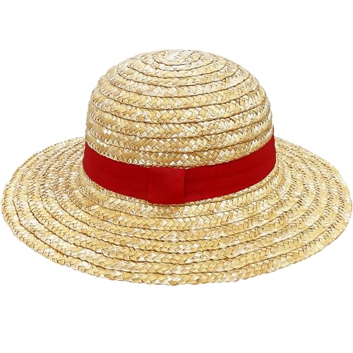 Guuozzli Straw Hat Anime Costume Caps with String Summer Beach Sun Hat for Men Women Performance Animation Cosplay Hats for Halloween Party Pirate Costume Prop
