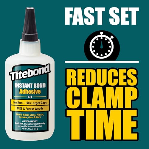 Image of Titebond Instant Bond Gel CA Super Glue - Ethyl Cyanoacrylate Adhesive for Wood, MDF, Odd-Shaped Surfaces & Cabinetry, 20-30 Second Set - 4 Oz. 6232