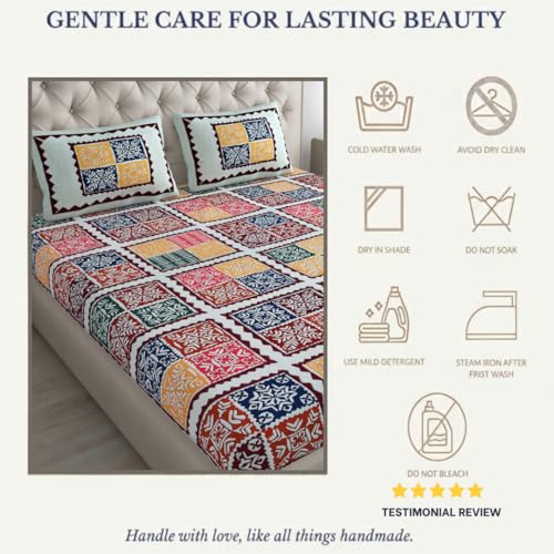 Image of JAIPUR PRINTS 160 TC, 100% Cotton Bedsheet for Double Size Bed bedsheets Rajasthani Jaipuri Printed Double Size Bedsheet with 2 Pillow Cover / 90x100 inch / 235x215 cm /Mehroon