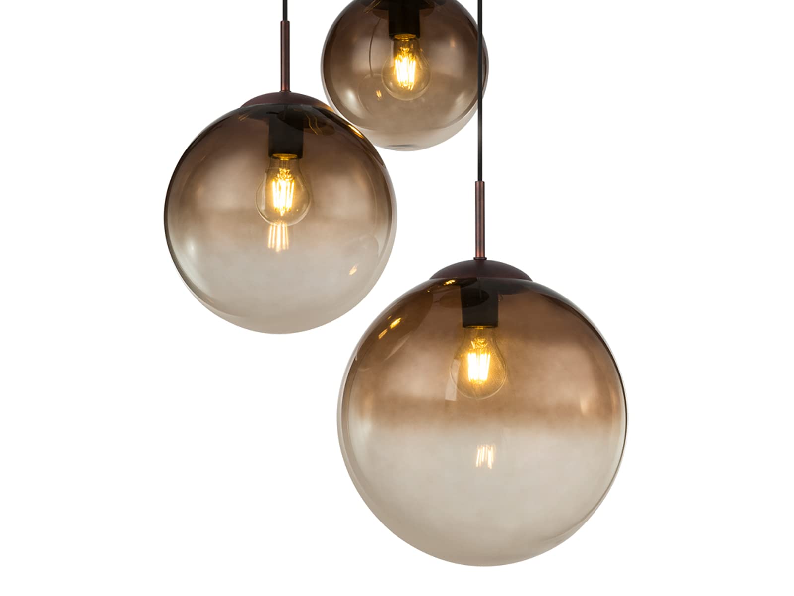Lámpara colgante de 3 focos con bolas de cristal de ámbar