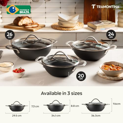 Image of TRAMONTINA Heritage Iron Kadai with Lid 24 cm 2.7 L | Black