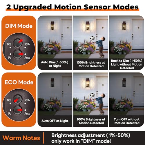 3-Light Motion Sensor Outdoor Wall Light, Waterproof Exterior Wall Sconce Light Fixture with Water-Rippled Glass, Dusk to Dawn Brown Outside Wall Lantern for House, Porch, Patio,Bulbs Not Included by Brightever - Used condition - Image 3