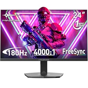 Minifire Gaming Monitor 24 Zoll, 180 Hz, 1ms, FreeSync, Full HD(1920 x 1080), Rahmenlos Bildschirm, Einstellbar, Low Blue Light, HDR 10, 300Nits, sRGB 110%, 4000:1 Kontrast, HDMI 2.0&DP 1.2(MFG24F4L)