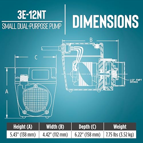 Image of Little Giant 3E-12NT 115-Volt, 1 /15 HP, 500 GPH Oil-Filled Direct Drive In-Line or Submersible Pump with 10-ft. Cord, Blue, 503186