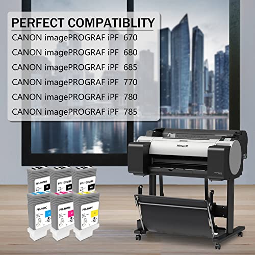 Pfi107 Compatible Ink Cartridge Pigment Replacement For Canon Pfi107 Pfi-107 Ipf6705B001 Ipf670 Ipf680 Ipf685 Ipf780 Ipf770 Ipf785 (2Mbk, 1Bk, C, M, Y) 6 Pack #TOP3
