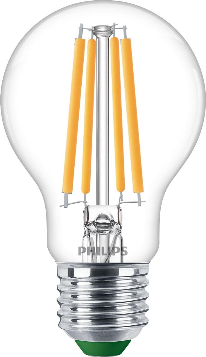 Philips Ultra Efficient - Ultra energy saving lights, LED light source, 60W, E27, A60, Clear glass, warm white light, 2700 kelvin, non dimmable, 2-pack