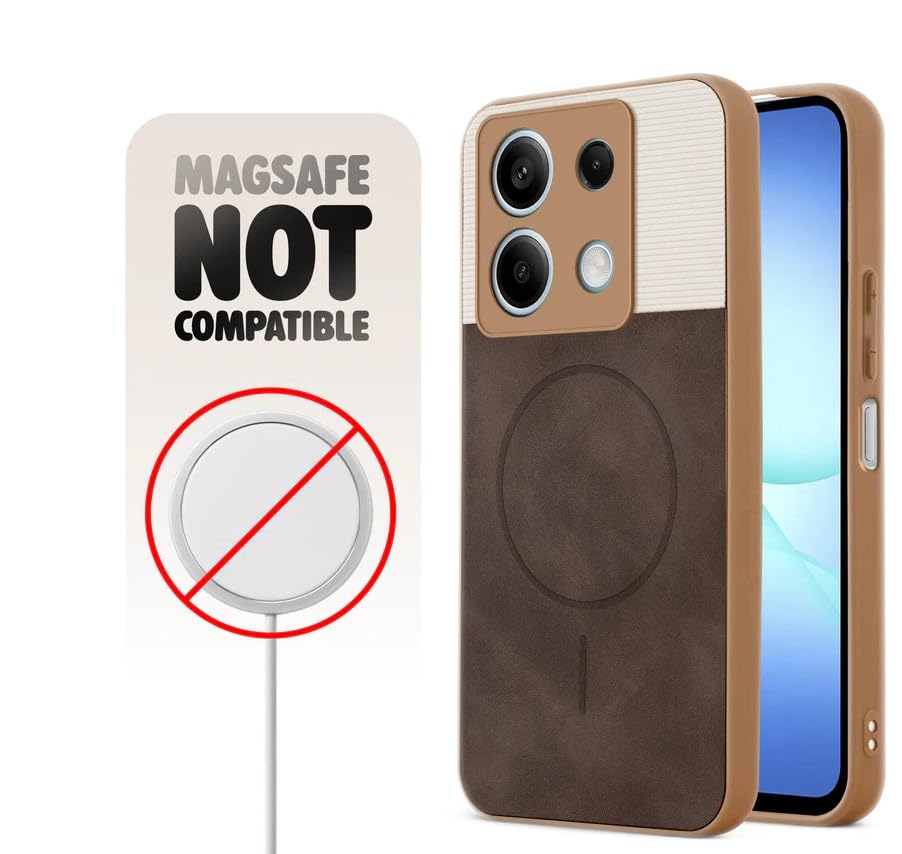 Image of Bintage CASE Dual-Leather Mac Safe Design Phone Case| Soft Touch Finish | Full Camera Protectection Back Cover Compatible for Redmi Note 13 5G - White & Choco Brown
