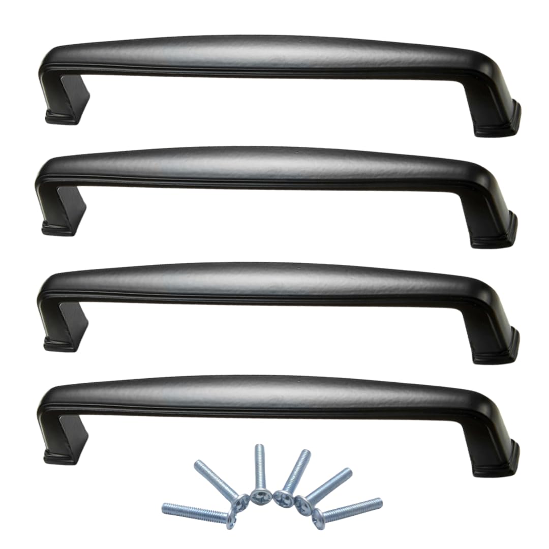 NLQCSXWEP Zinc Alloy Cabinet Bow Handle, Zinc Alloy Cabinet and Drawer Handles Matte Black Multiple Sizes 4-Pack(6227-128mm)
