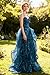 YUAOHUANG Sequin Tulle Ball Gown with Train 2025 Spaghetti Straps Navy Blue Sequin Long Prom Dresses Princess Tulle Formal Dress for Teens XS US2