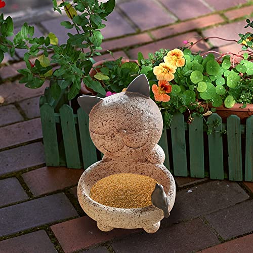 Aflowa Cat Garden Statue Outdoor Decor,Cat Garden Sculptures Figurine Decoration,Resin Cat Bird Feeder,Yard Lawn Ornaments,Gardening Gifts For Women,12’’ In Height #TOP4