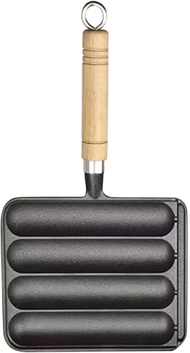 Miniatura 6 de Sartén para asar salchichas para perros y maíz, sartén de hierro fundido sin revestimiento de 4 rejillas para perros calientes, para desayuno,