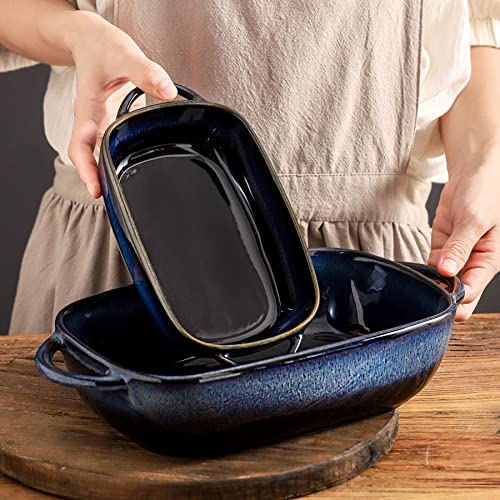 Yelloya Ceramic Baking Dish Set - Bakeware Set Of 2, Rectangular Casserole Dish Set, Lasagna Pans For Cooking, Cake Dinner, Kitchen, Gradient Blue #TOP3