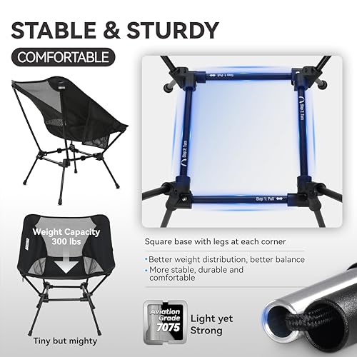 Image of MARCHWAY Ultralight Folding Camping Chair, Heavy Duty Portable Compact for Outdoor Camp, Travel, Beach, Picnic, Festival, Hiking, Lightweight Backpacking (Black)