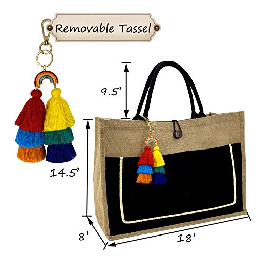 Image of Hibala Woven Large Beach Bag Straw Beach Tote Handmade Weaving Shoulder Tassel Bag Handbag