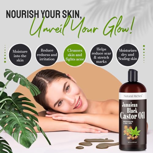 Natural Riches Jamaican Black Castor Oil Pure Organic Cold Pressed for Hair Growth Skin Care for Dry Skin Conditioning Eyebrows Eyelashes Scalp and Nail Moisturizes & Repairs 16fl.oz. - Thumbnail 5