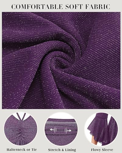 Womens Blouses Dressy 3/4 Ruffle Sleeve Tie Front Shirts Sparkly Mesh Double Layers Flowy Tunic Tops Peplum Elegant4