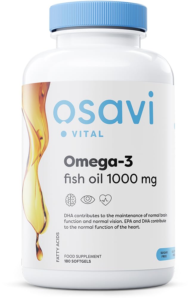 Osavi Omegaâ€“3 Fish Oil Molecularly Distilled 1000 mg â€“ 180 Softgels | EPA & DHA for Heart Health, Brain Function, and Vision I Molecular Distillation for Maximum Purity