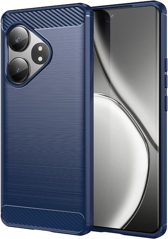 Image of NPRC Hybrid Ultra Slim Protective Case TPU Non-Slip Carbon Fiber Texture Shockproof Case Cover for Realme GT 6 - Blue