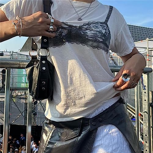 y2k Loose White T-Shirt Chic Lace See-Through Corset Print Short Sleeve Crewneck Women's Crop Top Casual Streetwear Tees2