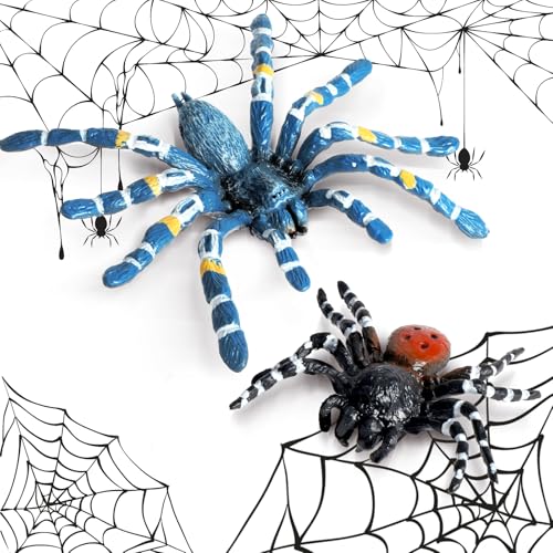 Amaxiu Halloween Streich Spinnenfiguren, 2 Stück Riesige Realistische Spinnen Action Modelle Kunststoff Tier Fake lebensechte gruselige für Halloween Requisiten Veranda Spukhaus Partyzubehör
